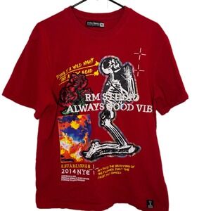 Rebel Minds Premium Graphic T‎ Shirt Mens XL Red Skeleton Roses Always Good Vib